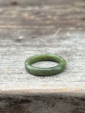 Natural jade ring nephrite green us size 6 handmade hetian jade skinny band boho